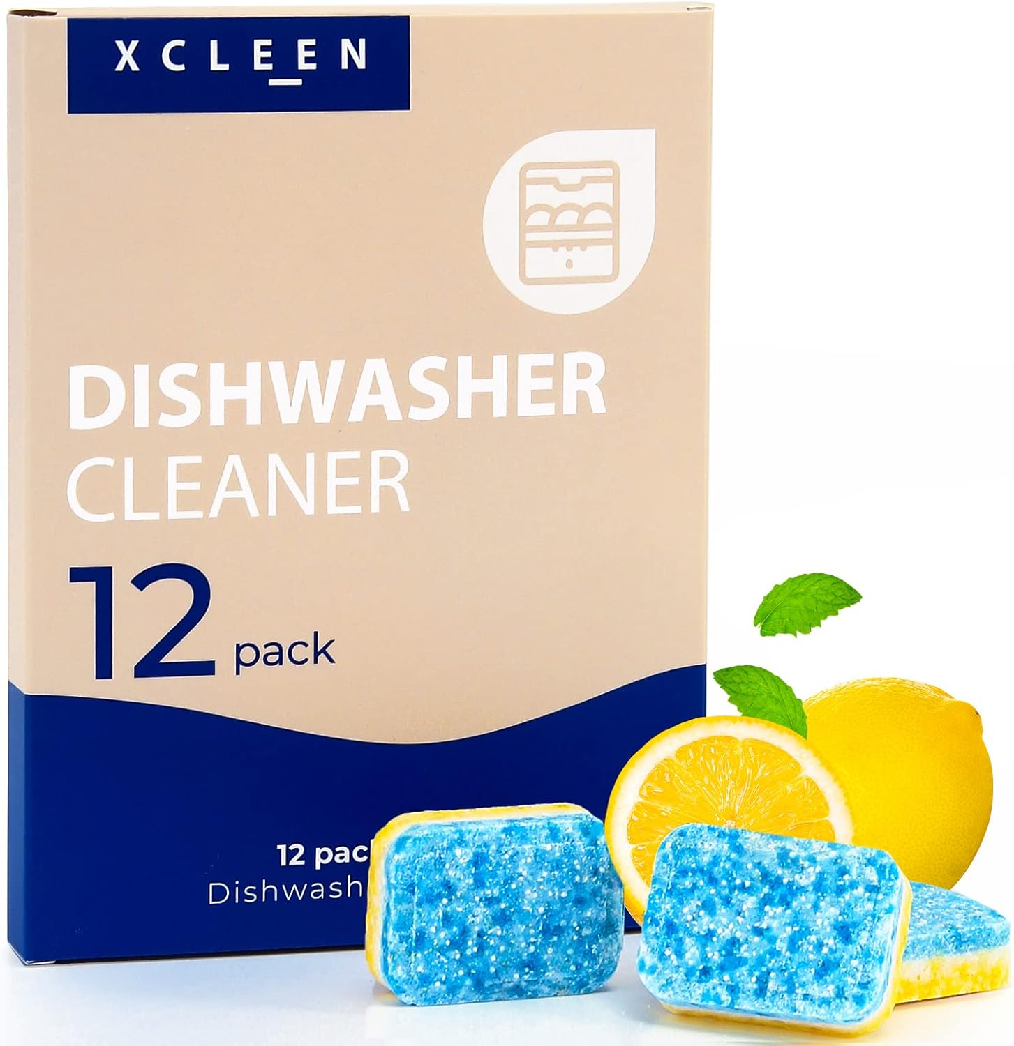 Infiniti Clean Dishwasher Cleaner and Deodorizer Tablets front view packaging for deep machine descaling.