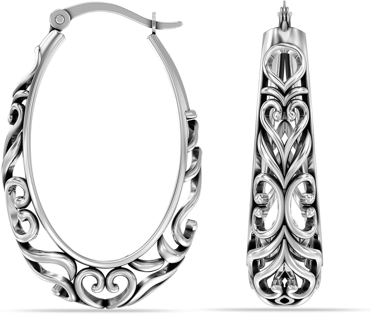 LeCalla women openwork mesh filigree earrings close up