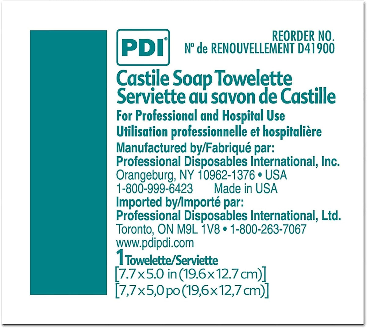 PDI cleansing wipes box showing item dimensions