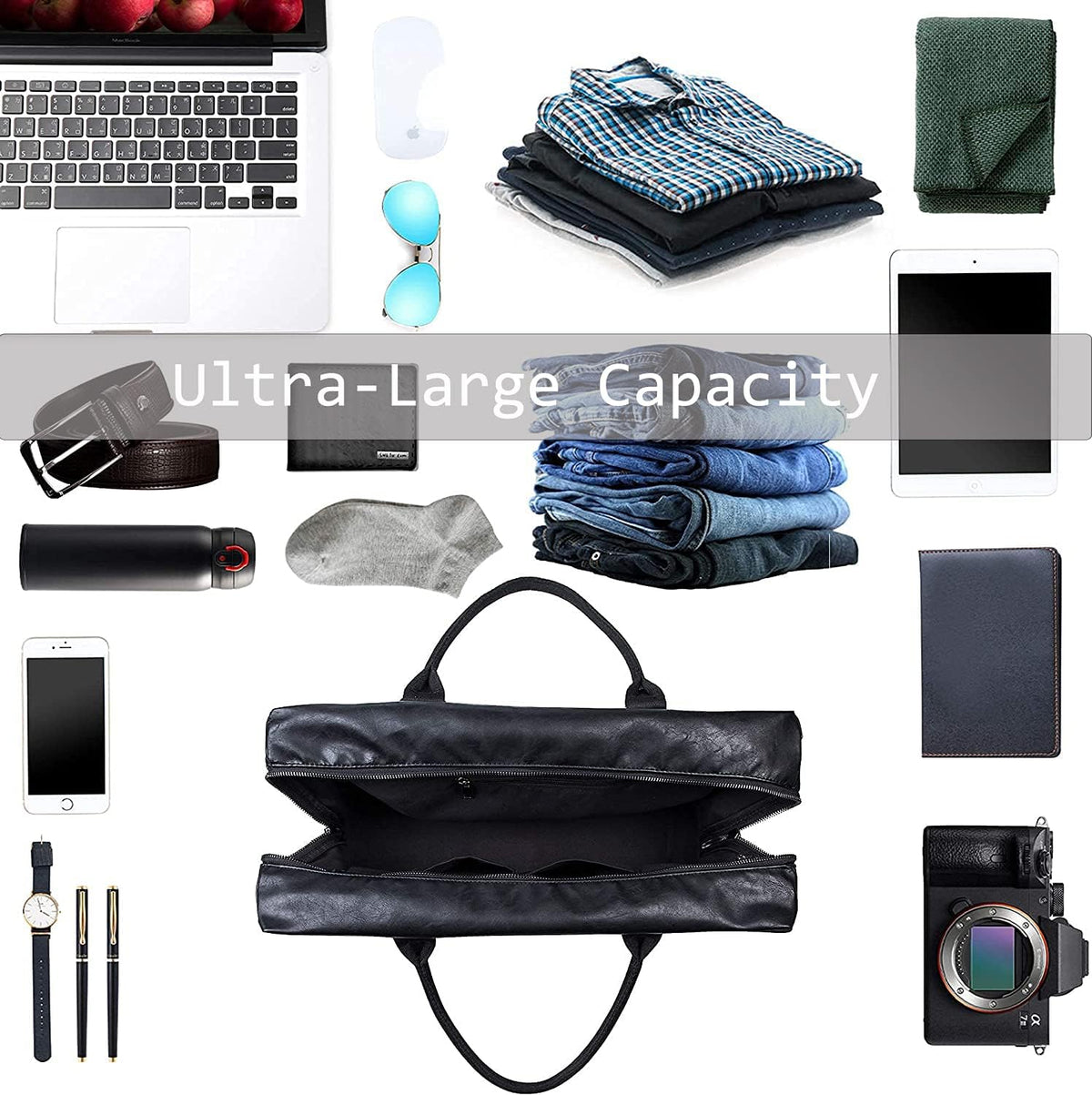Seyfocnia waterproof leather weekender bag side profile