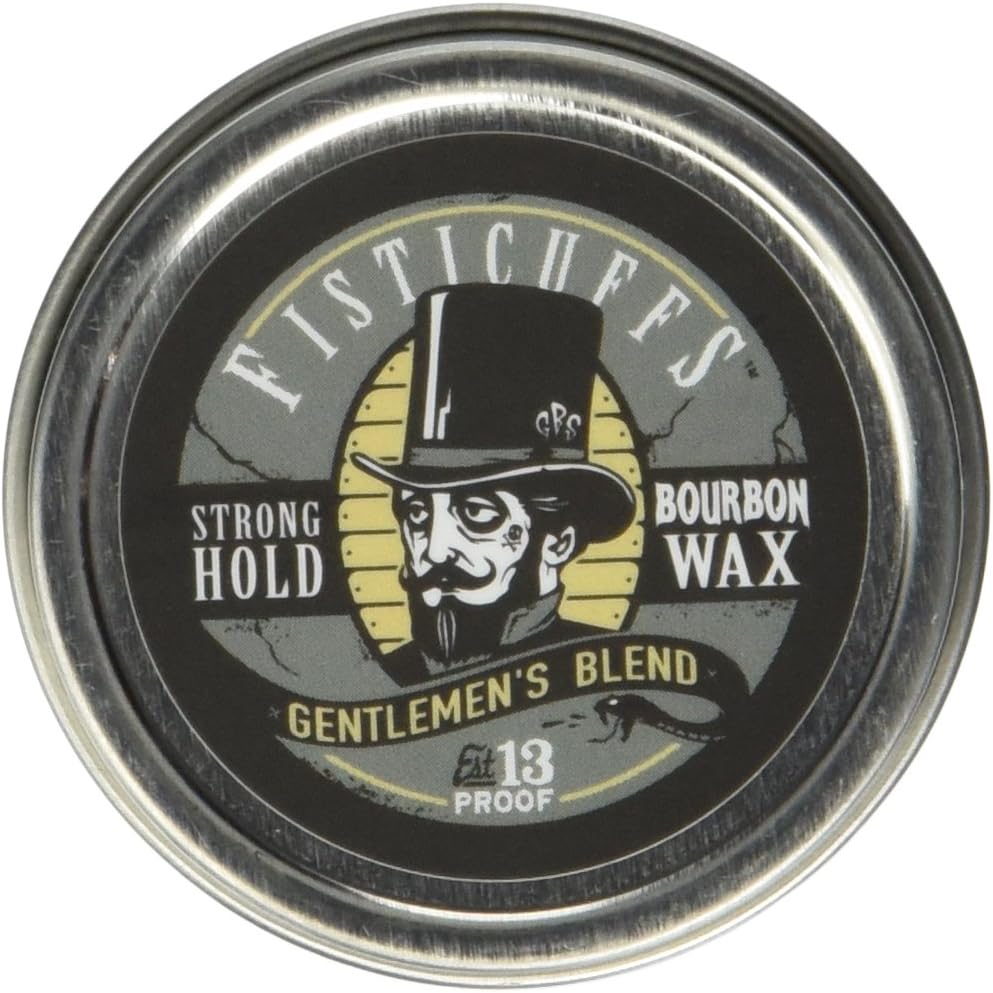 Grave Before Shave Fisticuffs Gentlemen's Blend Mustache Wax front view in 1 Ounce tin