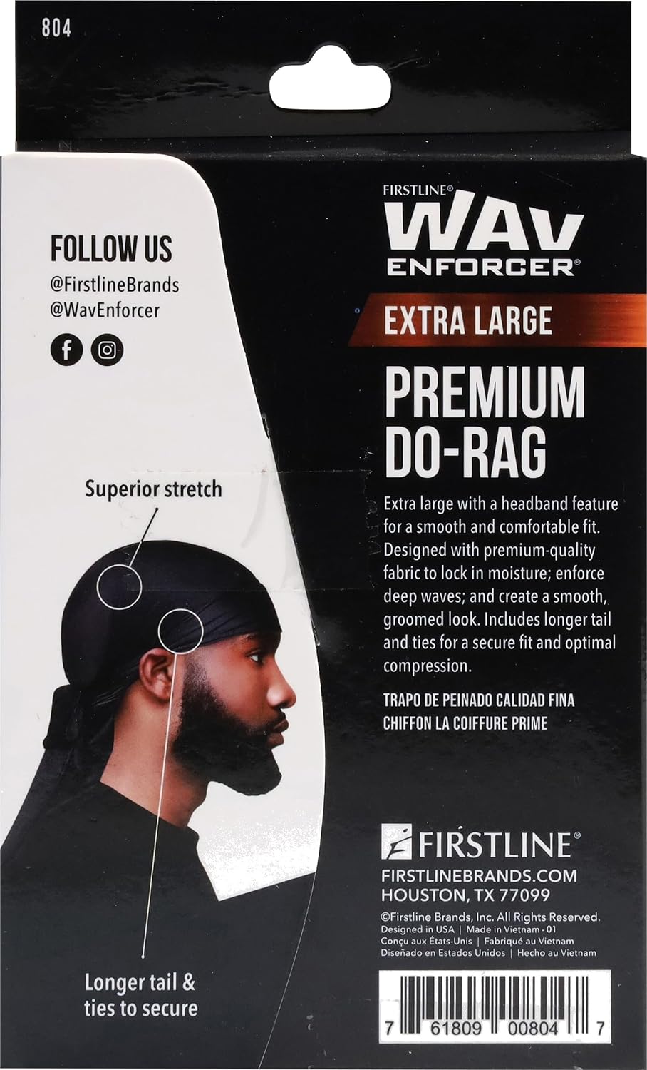 Wav Enforcer black durag showing smooth compression fit and band