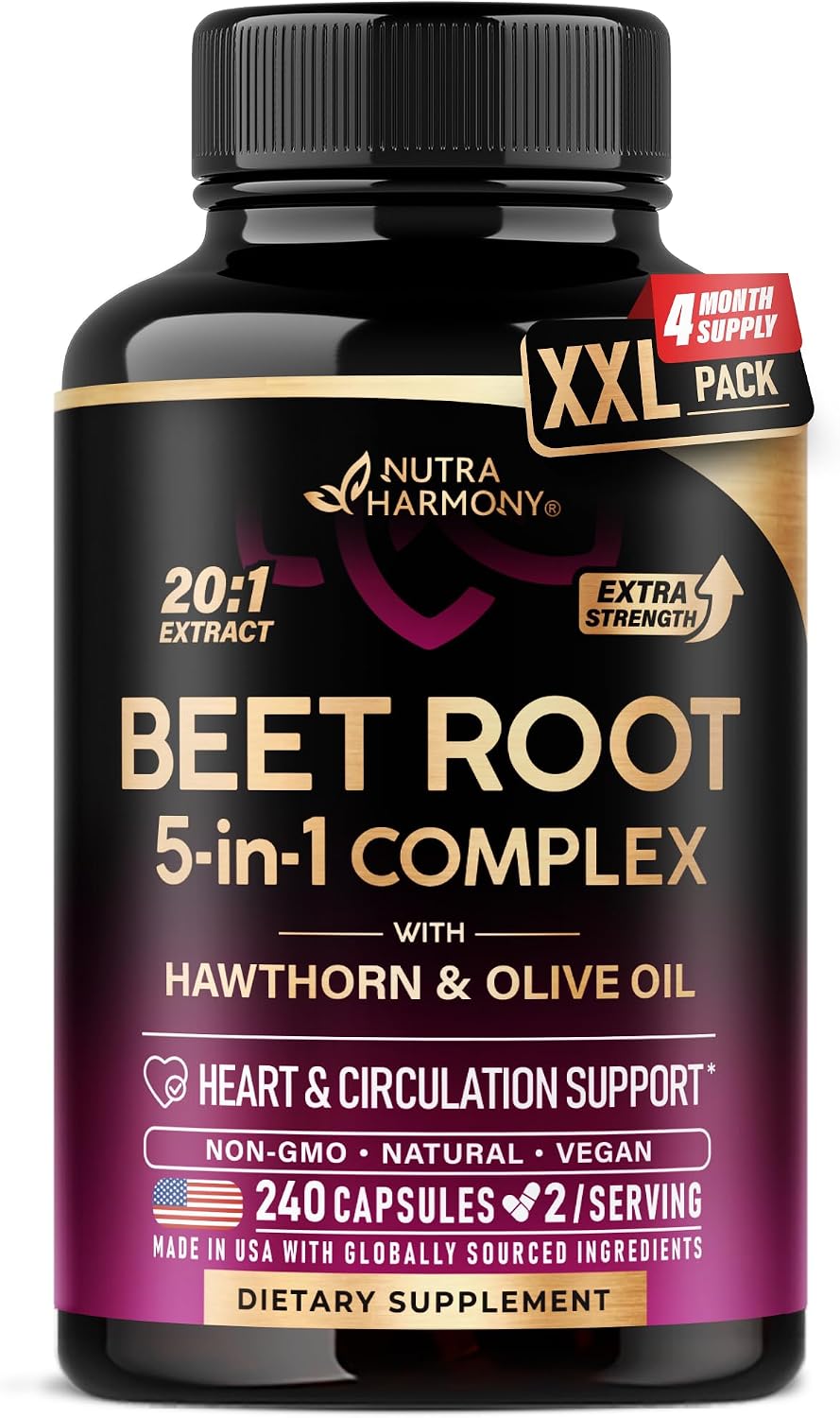 Nutraharmony beet root capsules bottle front view dietary supplement