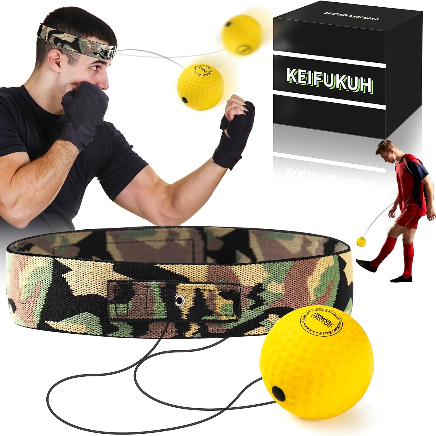 Keifukuh boxing reflex training ball with adjustable headband front view