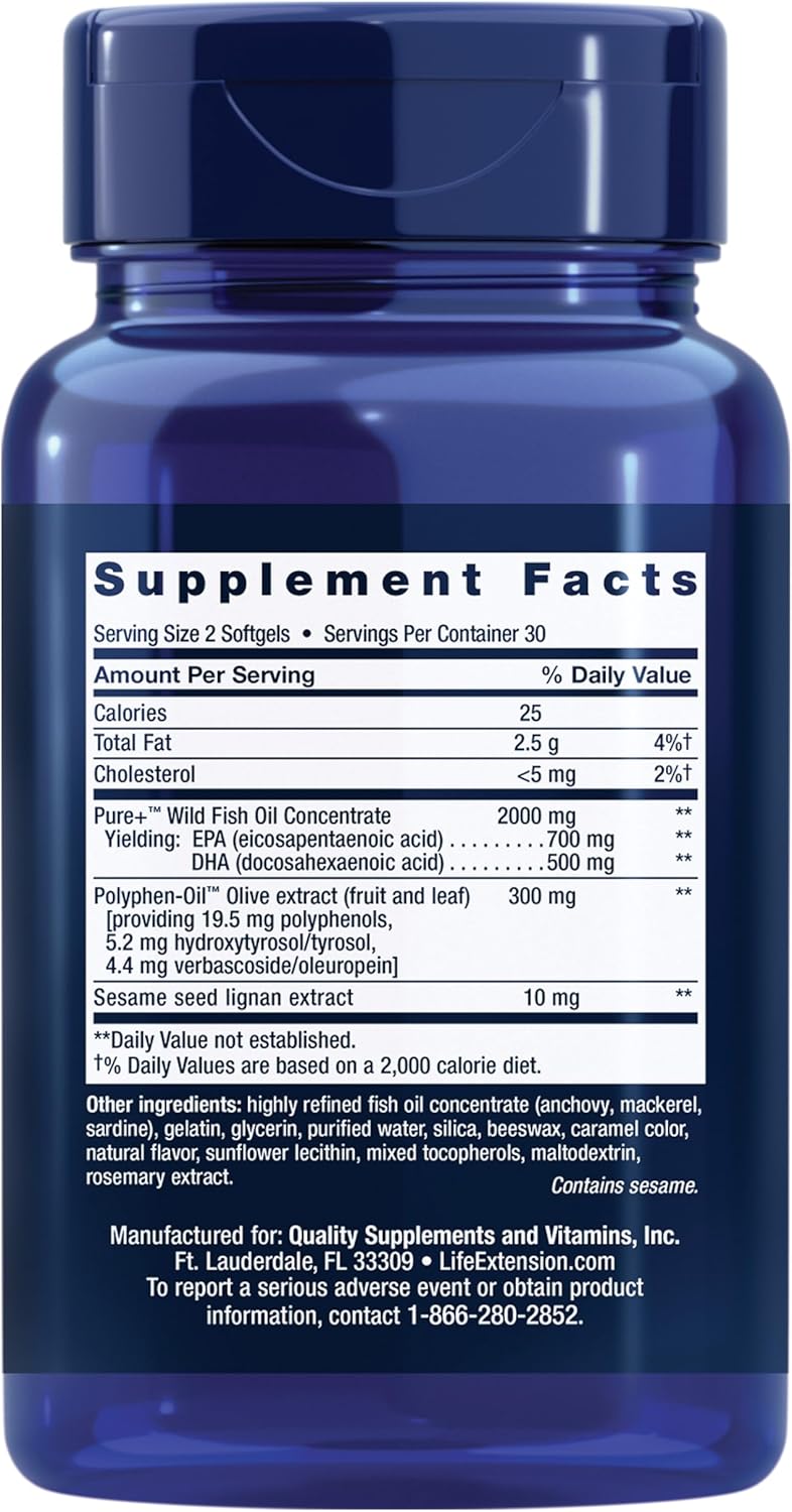 Life Extension Super Omega-3 softgels supplement facts label nutrition panel
