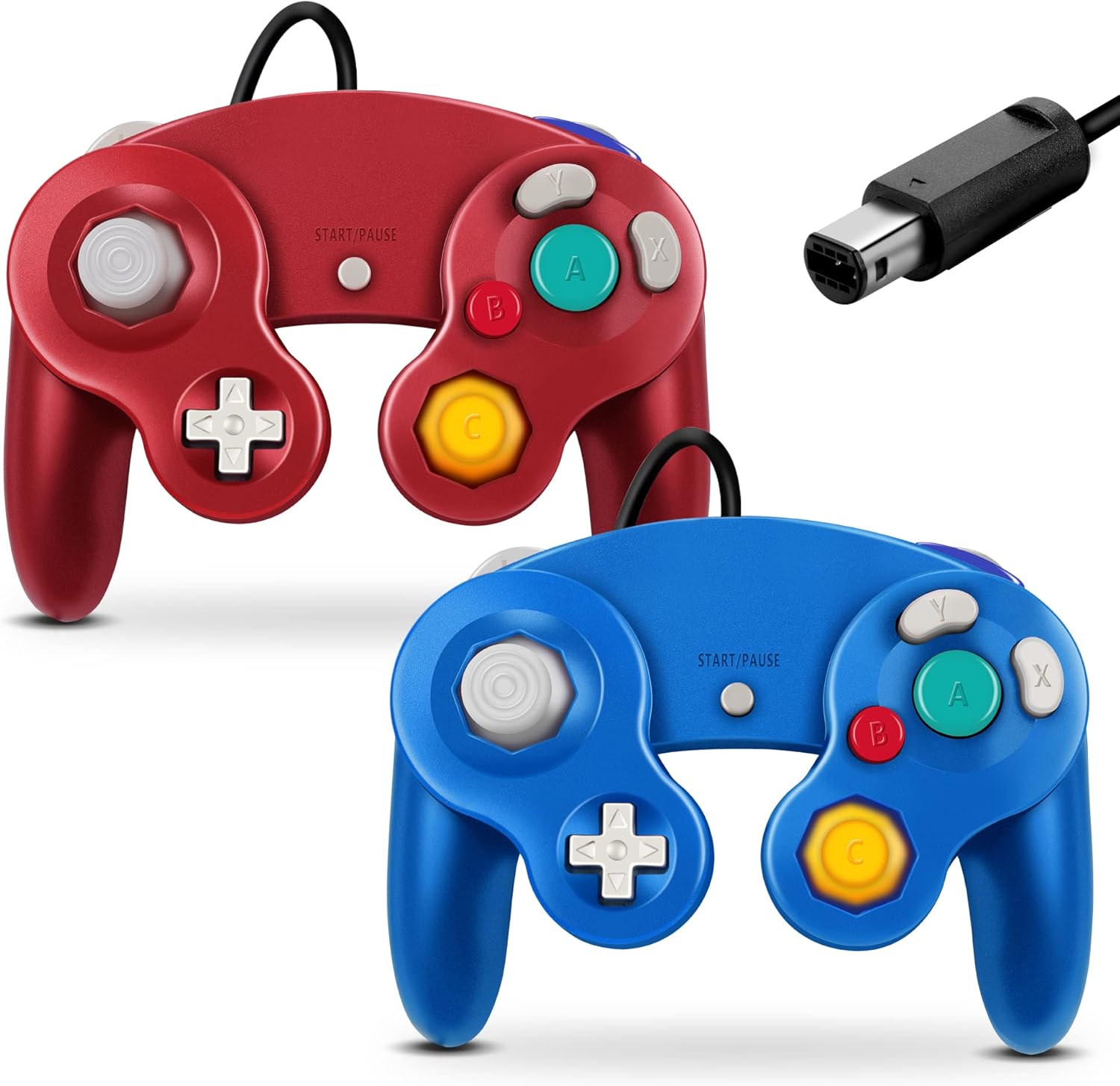 FIOTOK Gamecube Controller front view showing blue and red wired gamepads for premium retro gaming India.