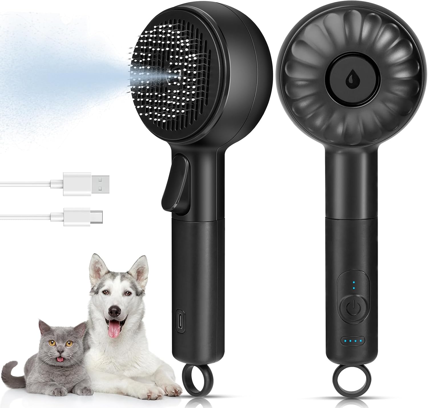 LACOKI Cat Steam Brush front view showing black ergonomic handle and mist outlet.
