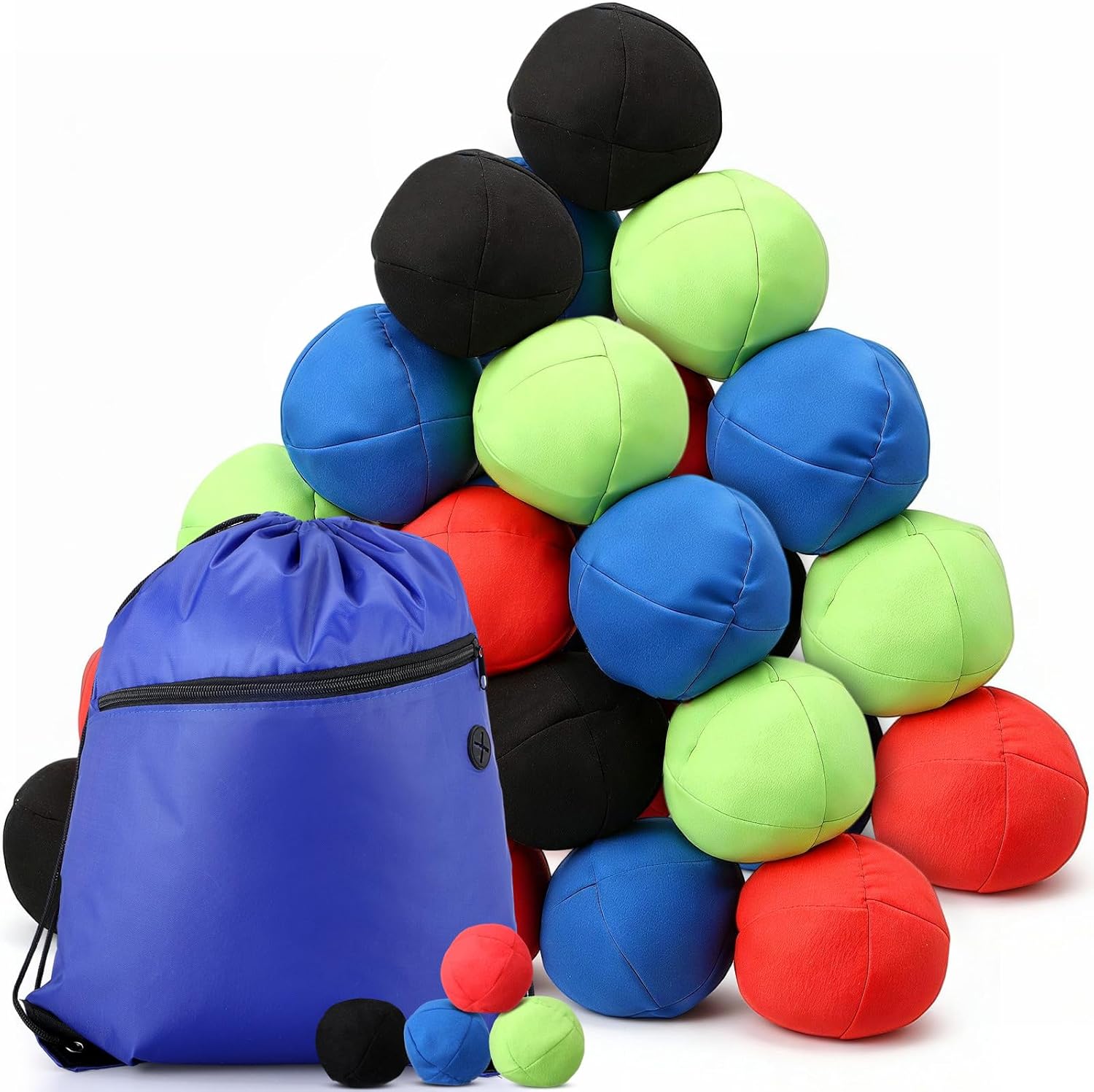 Tasdurian 32 pack suede footbag set front view showcasing multicolored eight panel design