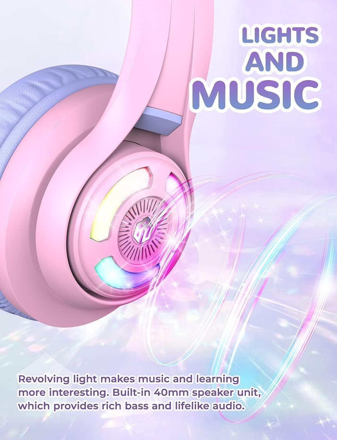iClever BTH13 purple cat ear headphones side profile