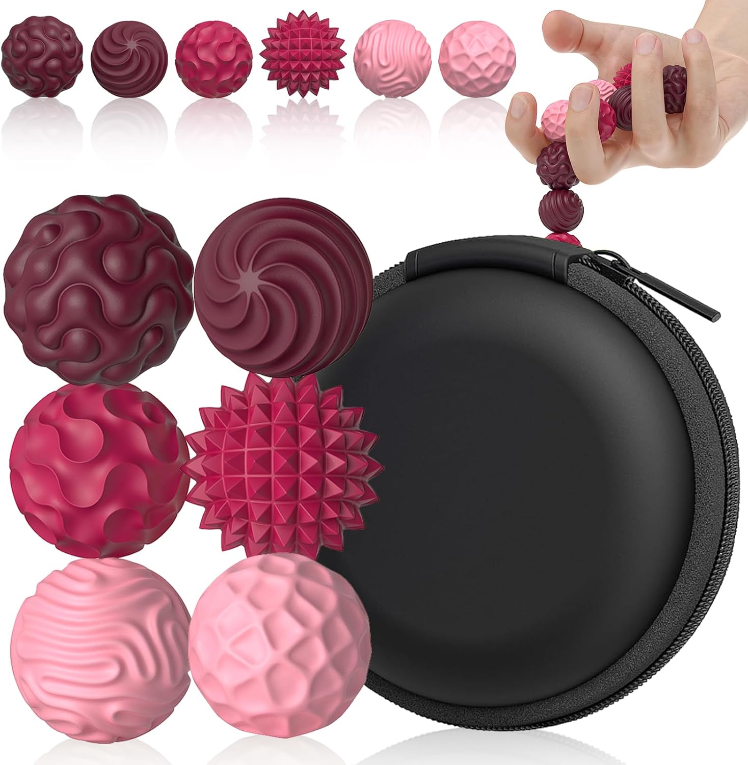 Party Tonight Silicone Magnetic Balls front view of the red six piece set in a compact storage case.