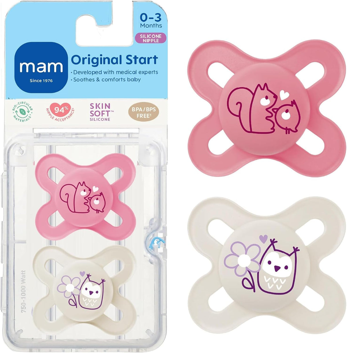 MAM Original Start Baby Pacifiers 0-3 Mths Skin Soft Silicone, 2 Pack - Image 9