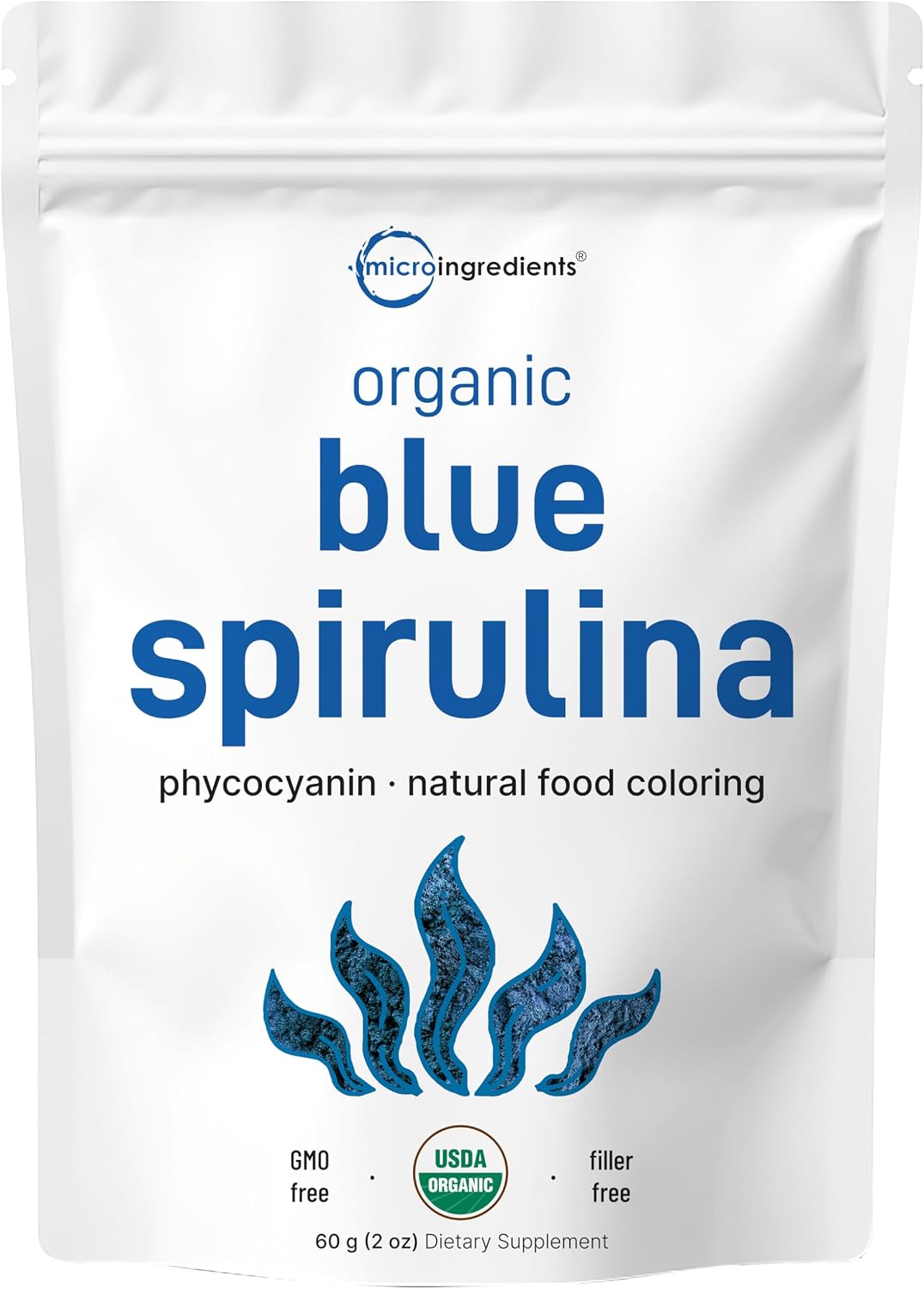 Micro Ingredients organic blue spirulina powder front view packaging