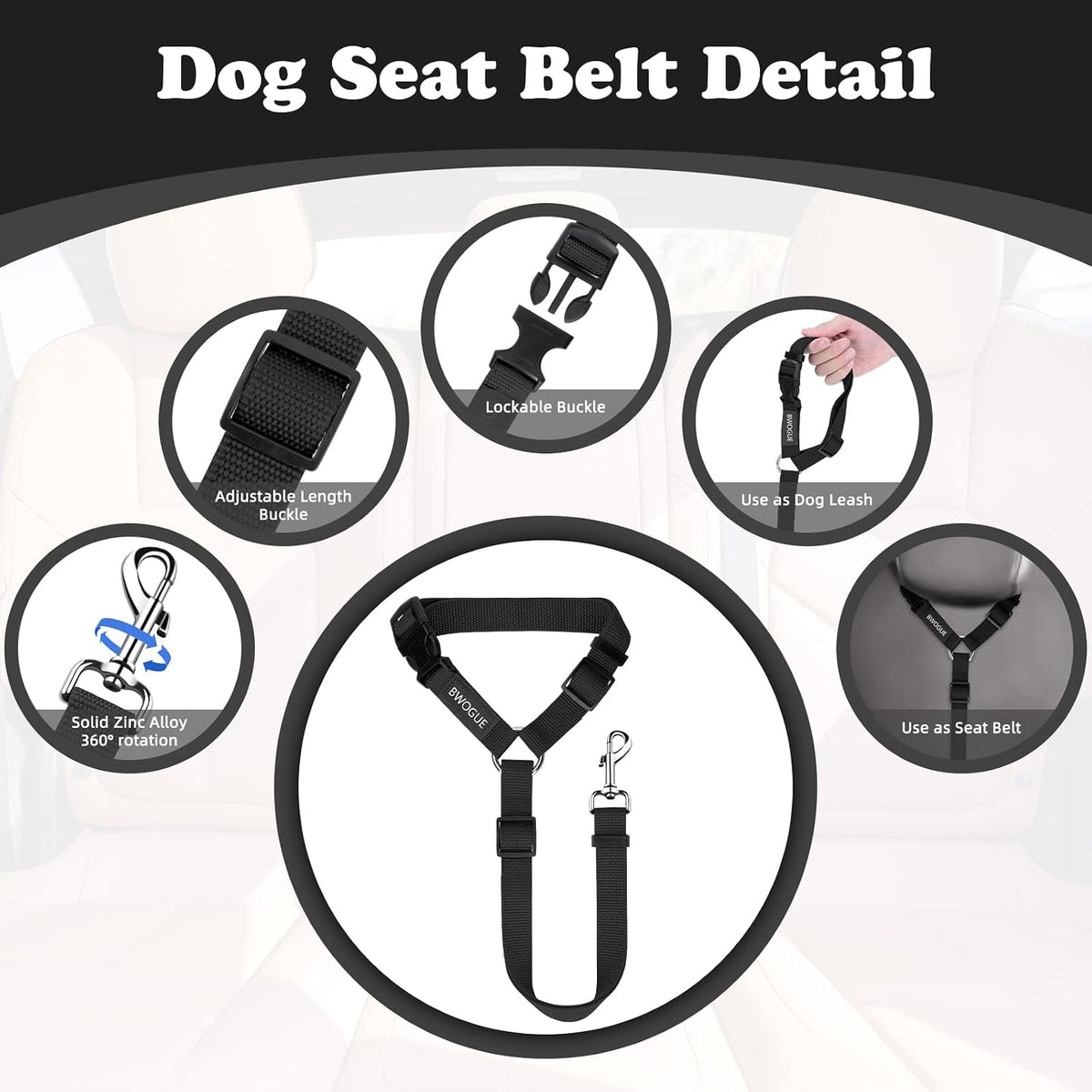 Bwogue vehicle seatbelt restraint with zinc alloy swivel snap