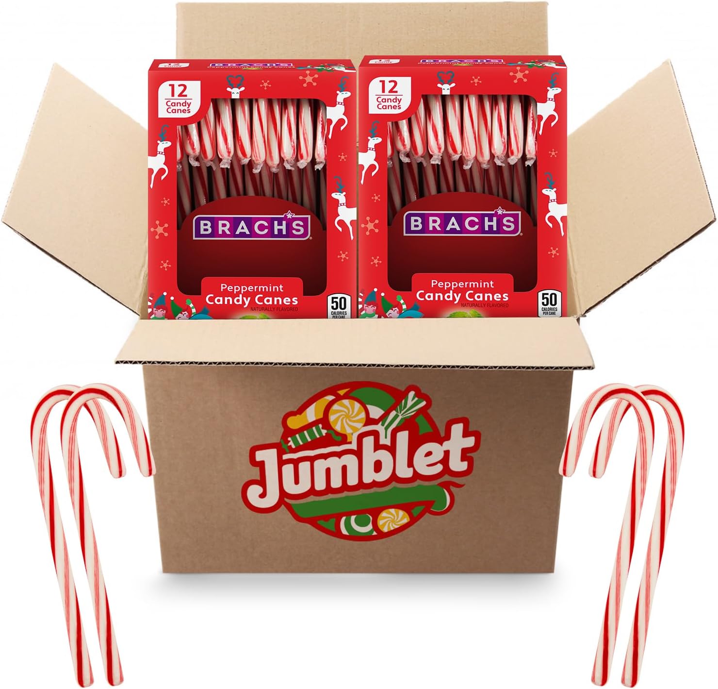 Sweetside Candy Co. Peppermint Candy Canes front view of holiday packaging.