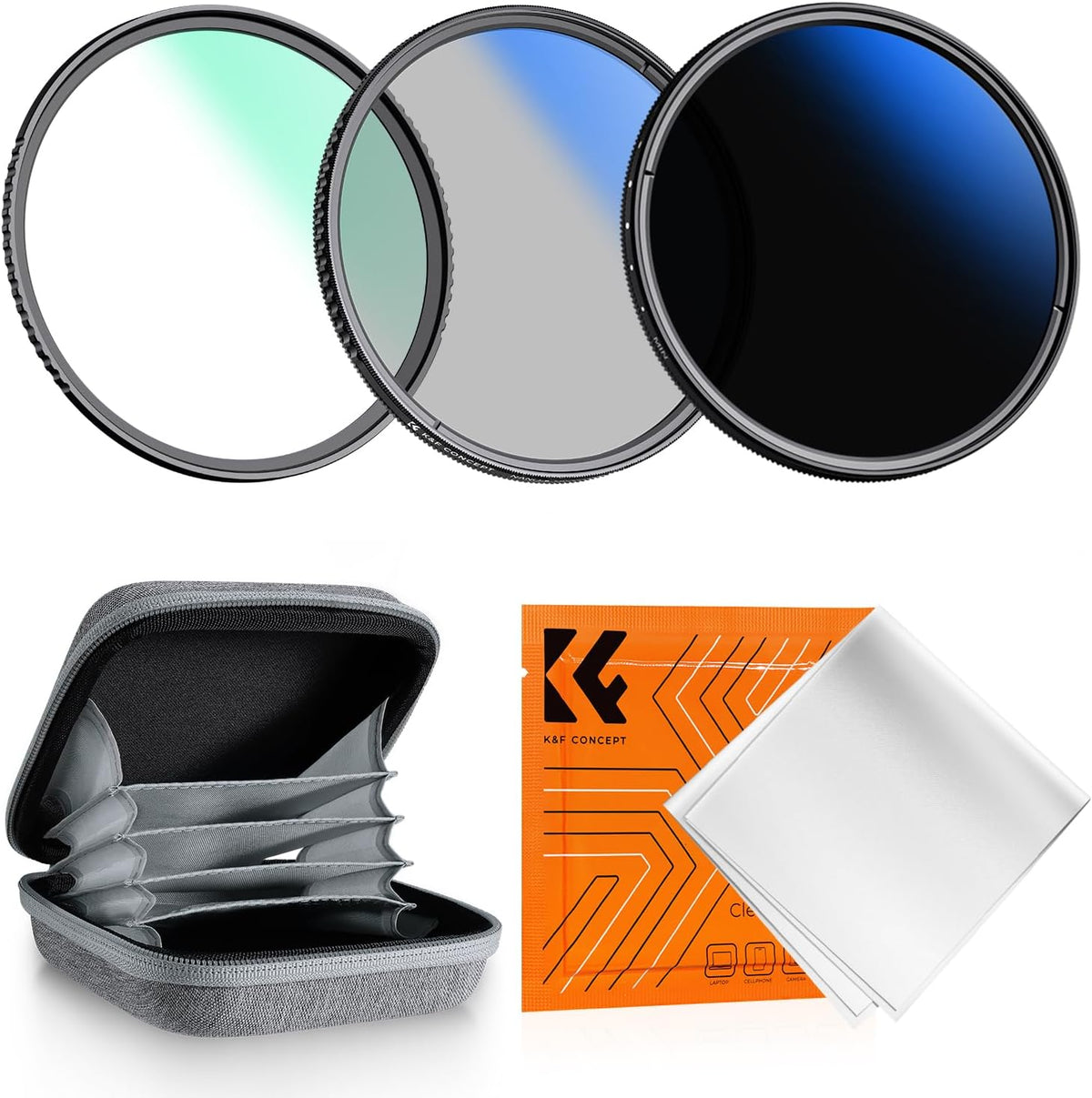 K&F Concept 67mm UV CPL and Variable ND filter kit front view