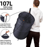 Battoo foldable laundry basket displaying long shoulder carry straps