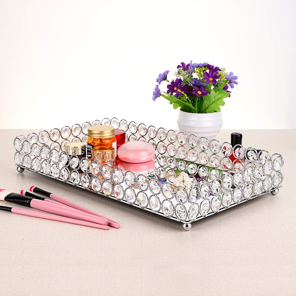 Hipiwe silver mirrored tray dimensions and scale view
