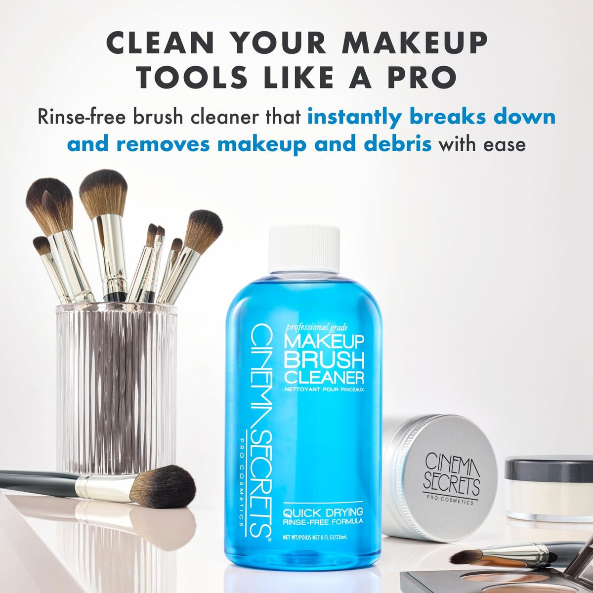 Cinema Secrets brush cleaner liquid bottle packaging and label