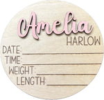 Handmade personalized 3D newborn baby name announcement sign front view showcasing custom pink lettering.
