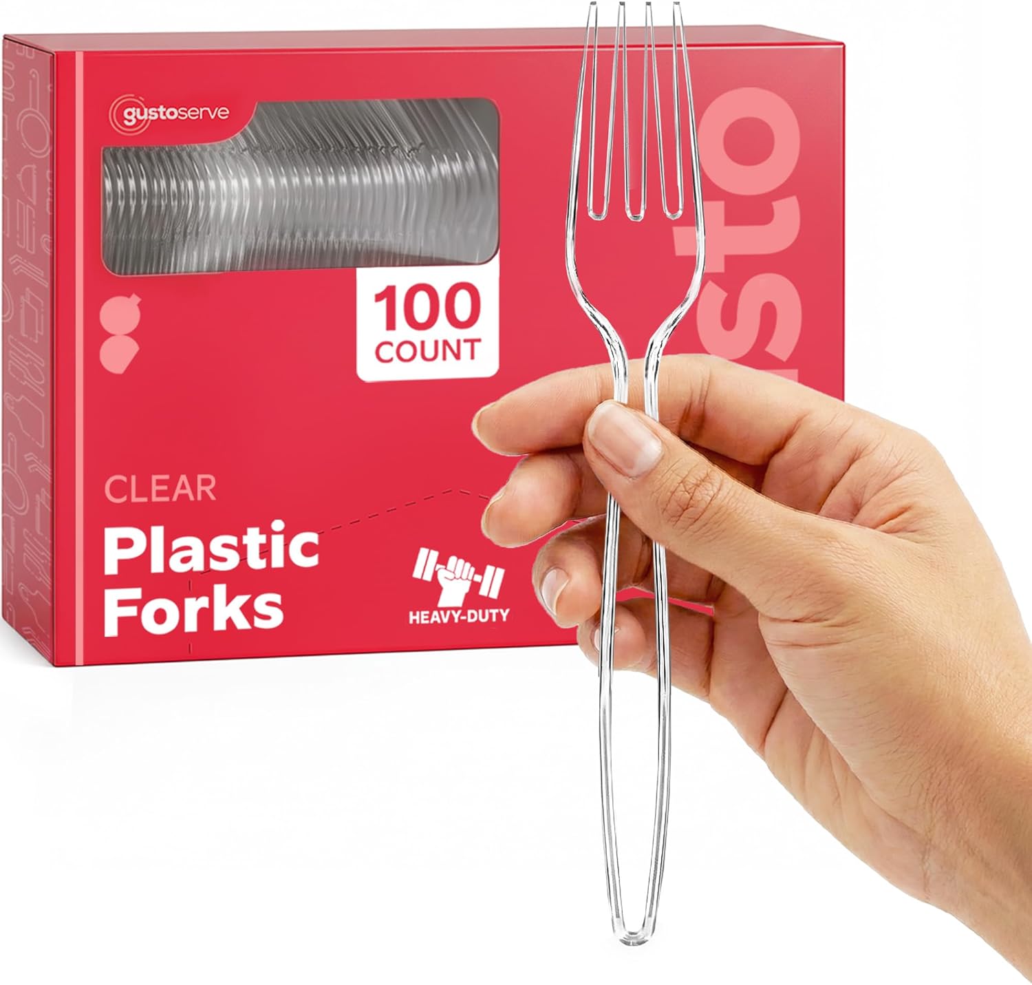 Gusto Heavy Duty Disposable Clear Plastic Forks front view premium tableware