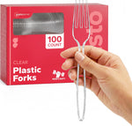 Gusto Heavy Duty Disposable Clear Plastic Forks front view premium tableware