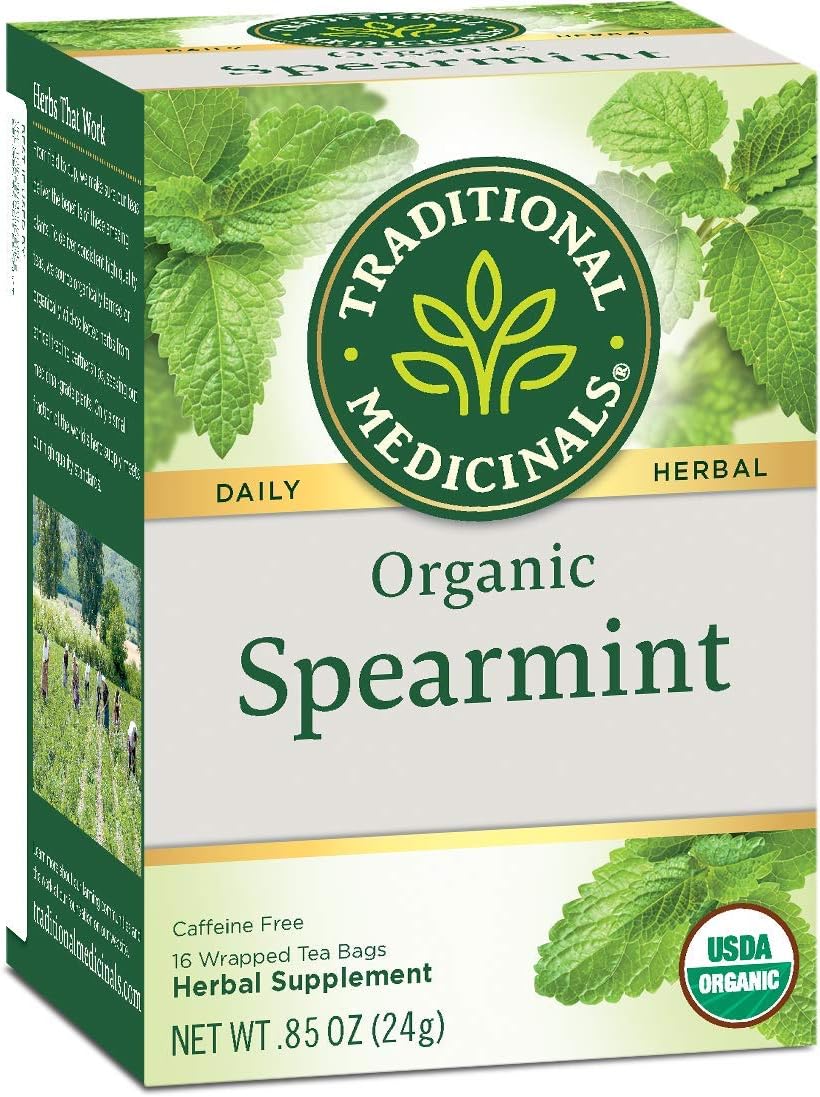 Traditional Medicinals Organic Spearmint Herbal Tea front view packaging