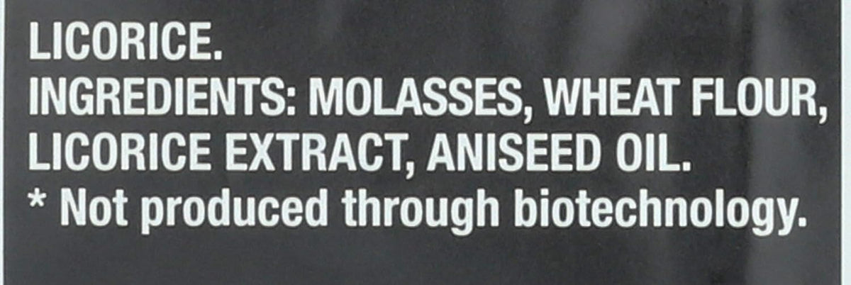 Back of Panda All Natural Soft Black Licorice packaging displaying the four natural ingredients list