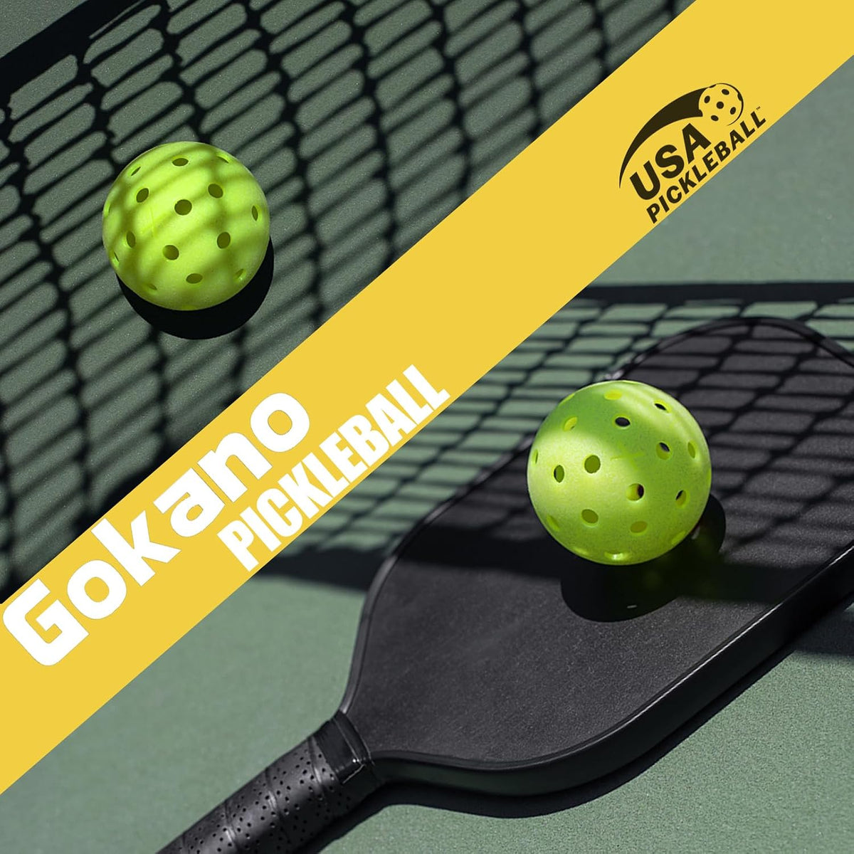 Packaging and product overview for the Gokano pickleball set.