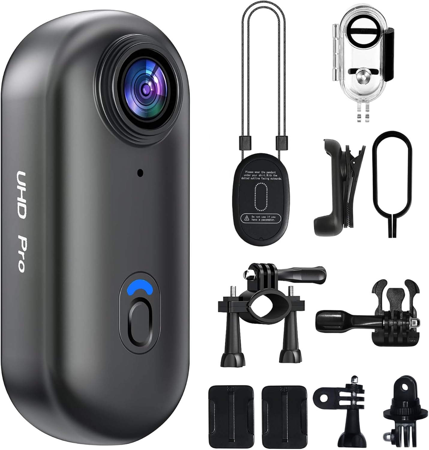 Dahocamgo 4K mini body camera front view showing compact thumb size design