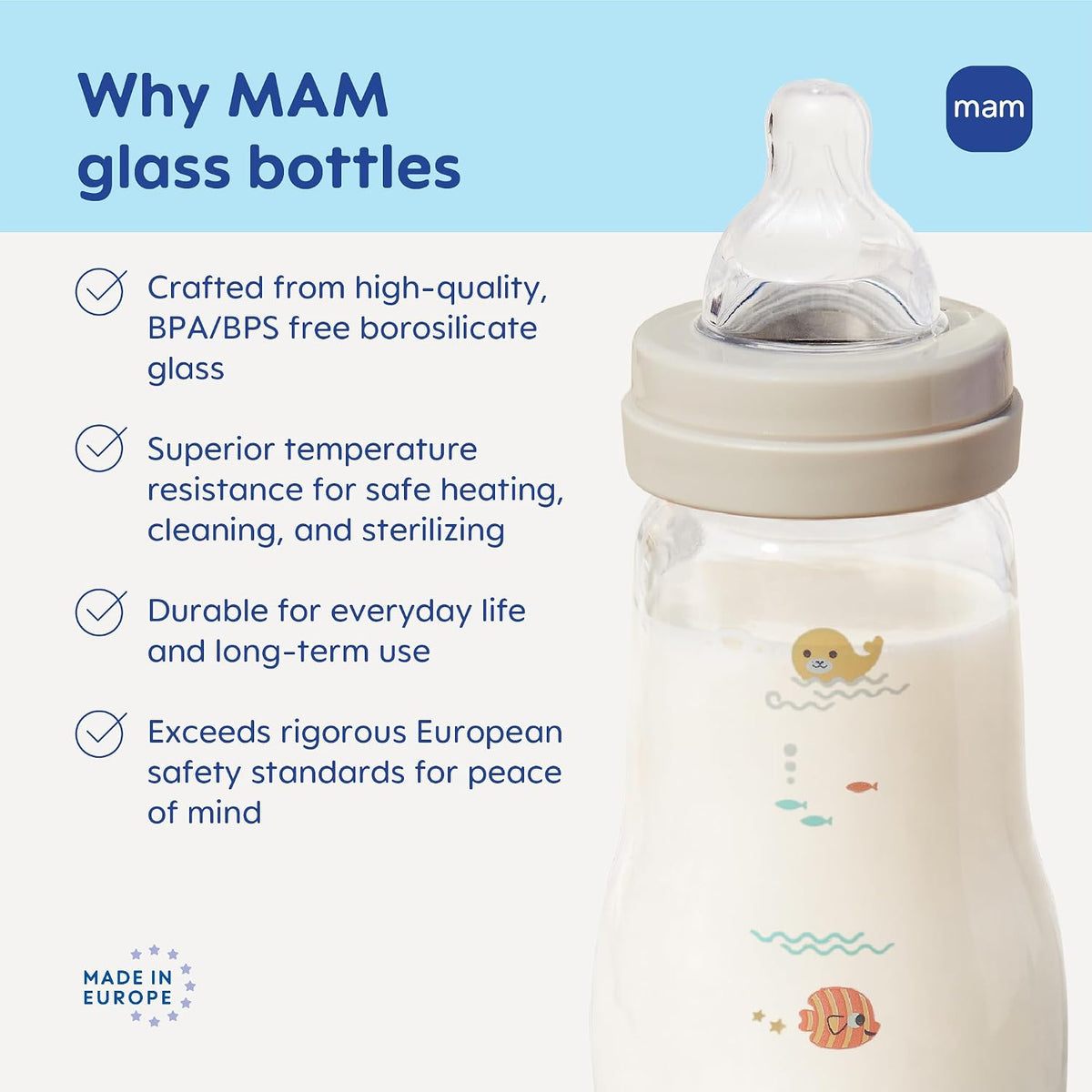 MAM 6oz Pure Glass Feel Good Anti-Colic 0+ Months Baby Bottle, 3 Pk, Unisex - Image 6