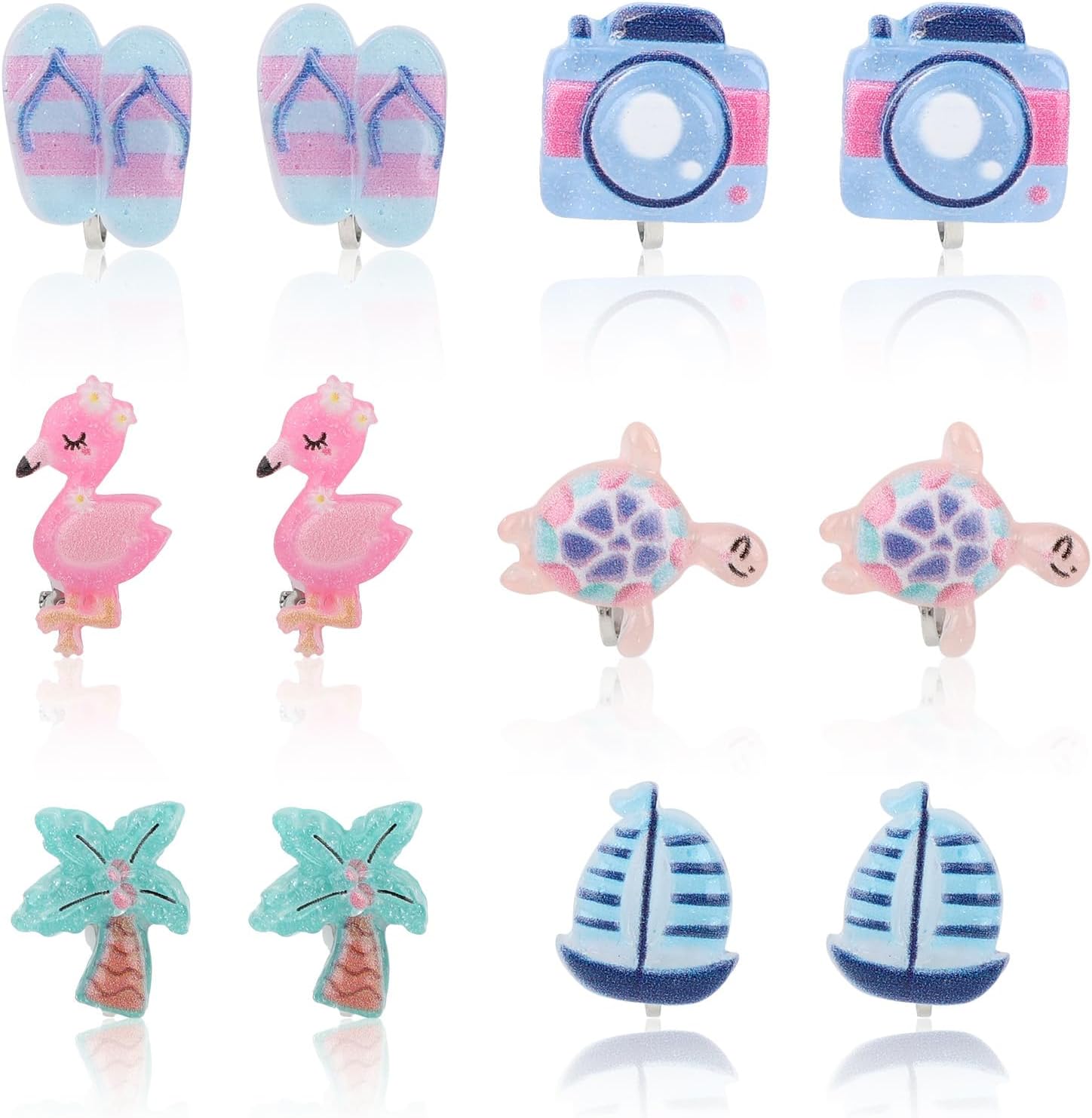 Mikovivi 6 pair colorful resin clip on earrings front view