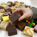 Gourmet American imported chocolate fudge dessert serving on a platter.