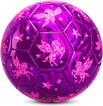 EVERICH TOY kids glitter unicorn soccer ball front view showing purple synthetic leather panels