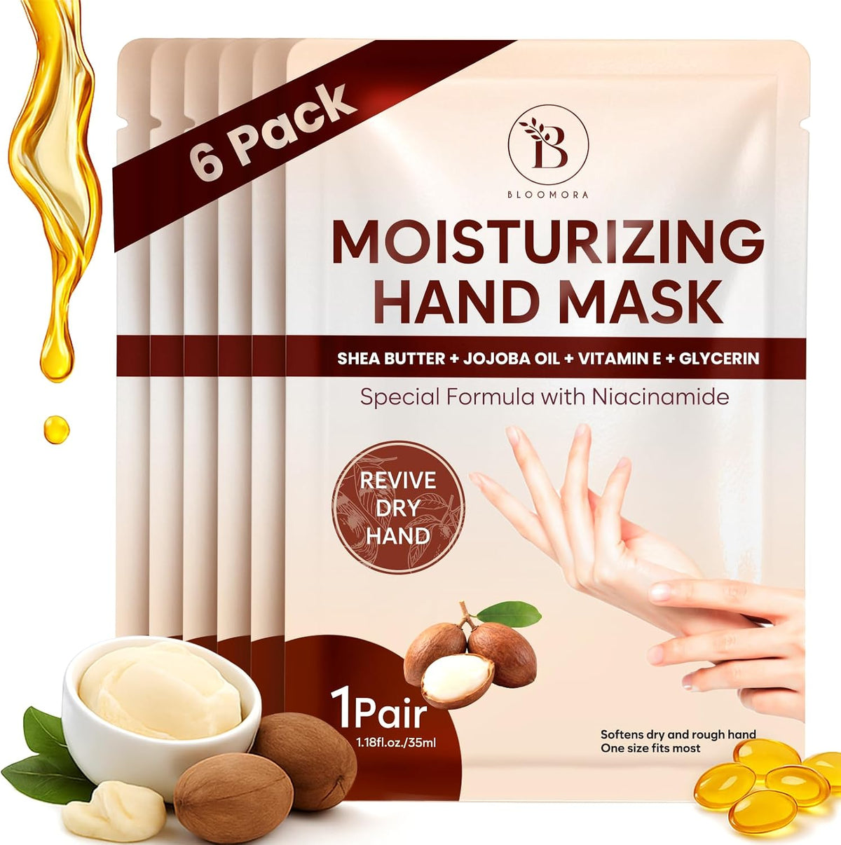 Bloomora repairing hand mask front view packaging