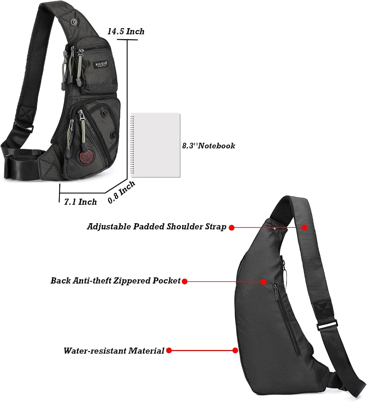 Nicgid casual shoulder bag displayed on a model for urban commuting