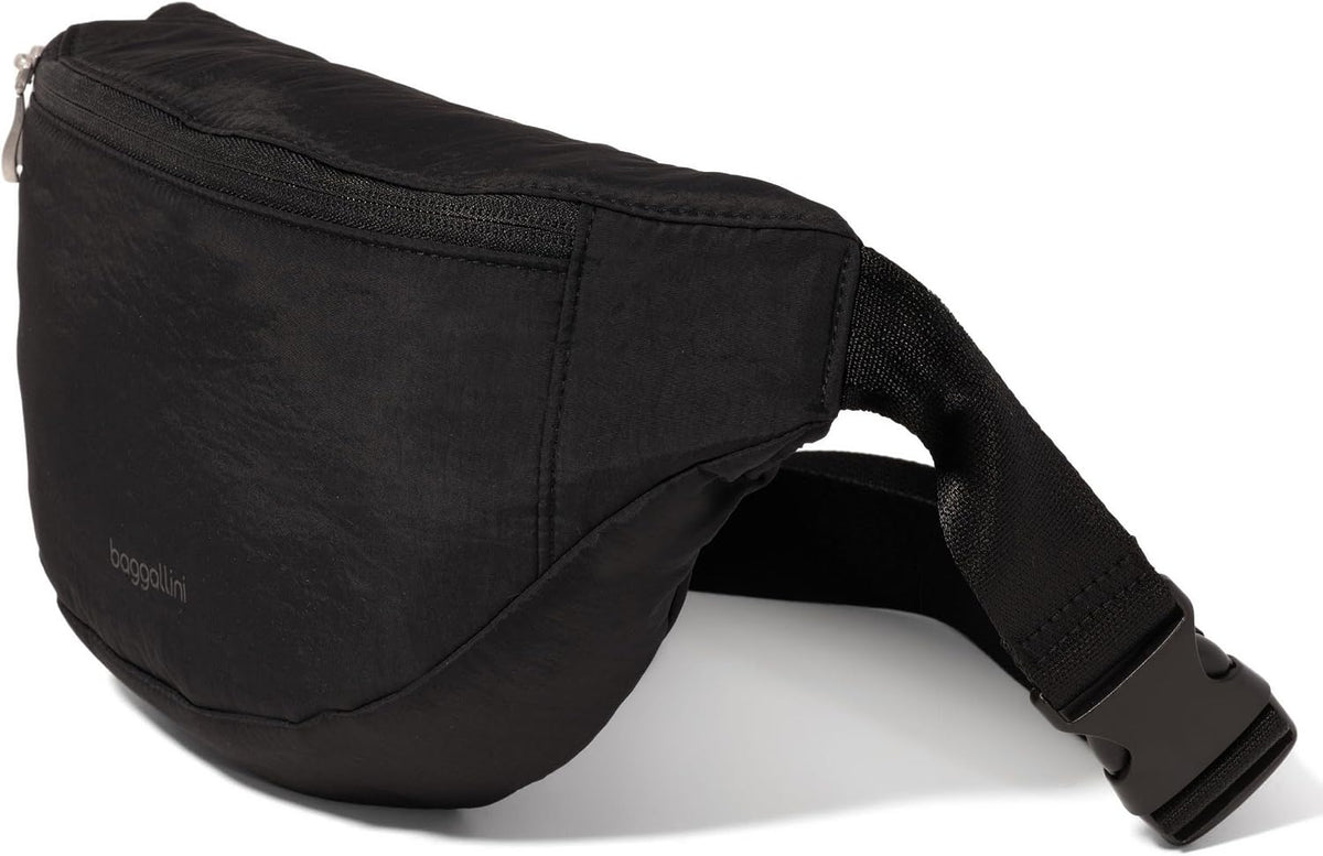 Side profile showing the slim 1.75-inch depth and water-resistant nylon texture