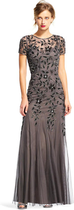 Adrianna Papell Womens Floral Beaded Godet Gown - Image 9