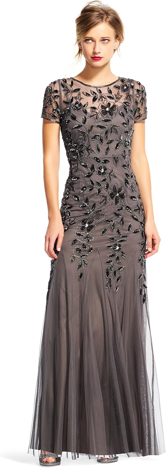 Adrianna Papell Womens Floral Beaded Godet Gown - Image 9