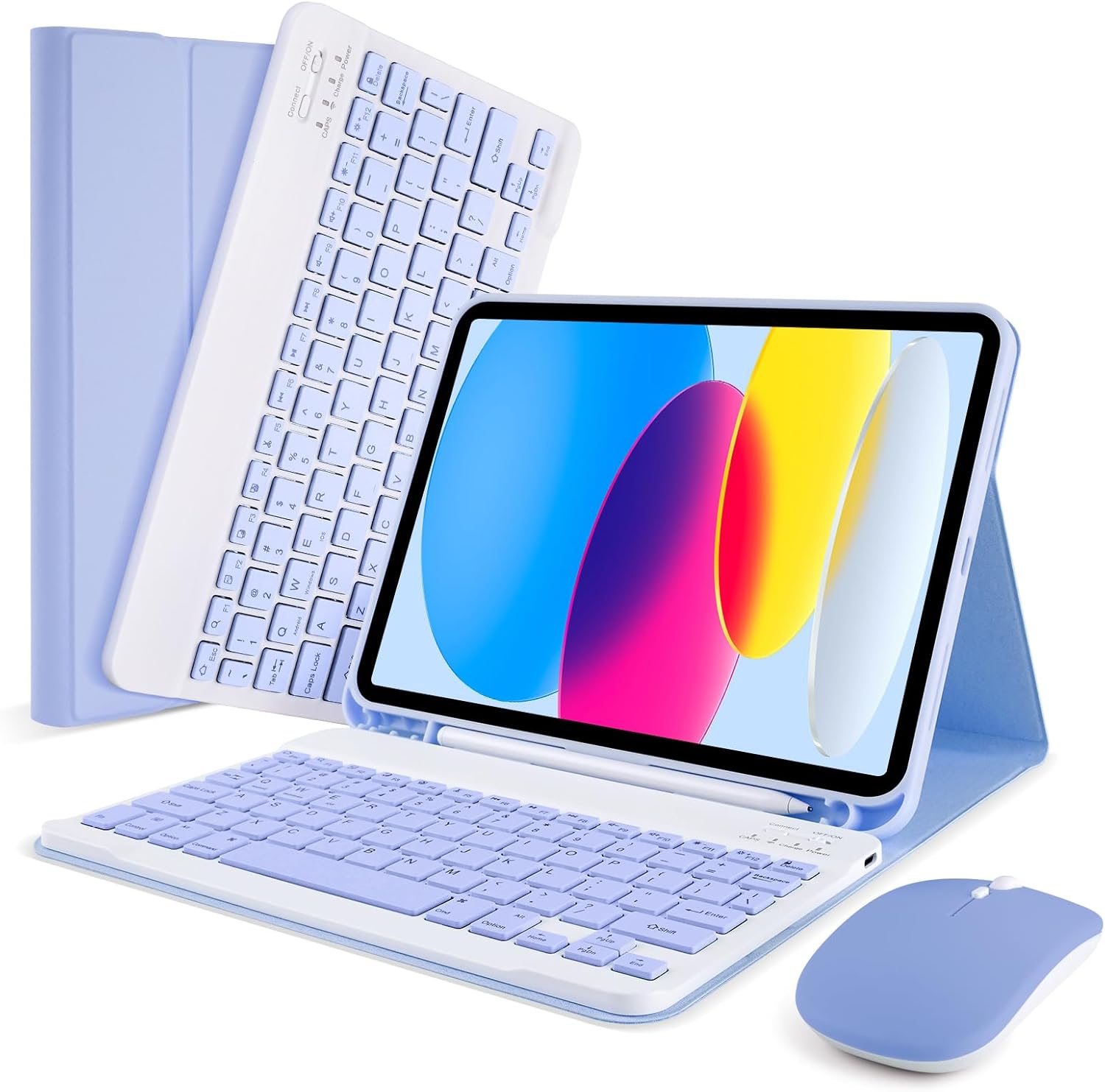 SOPPY iPad 10th Generation keyboard case in purple front view showing open folio cover