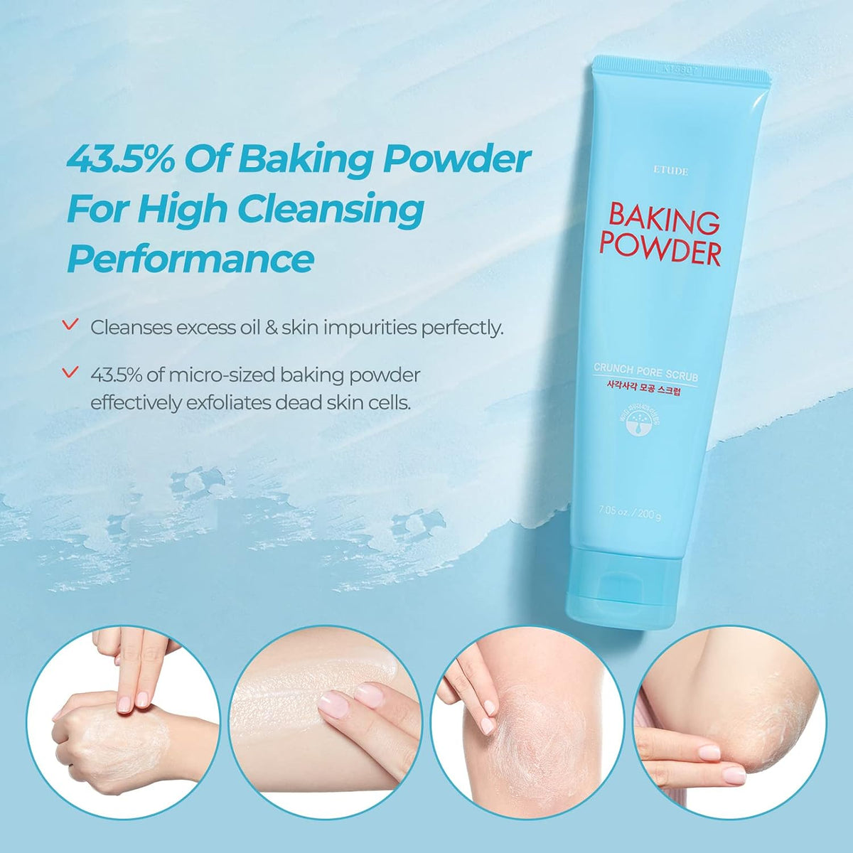 Korean skincare exfoliator containing forty three percent baking powder for blackhead removal