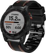 Close-up of contrast stitching on Abanen Garmin watch strap exterior
