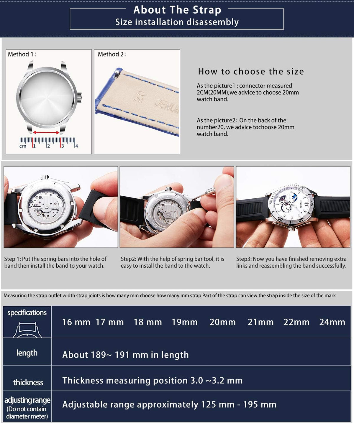 BINLUN rubber watch band side profile view