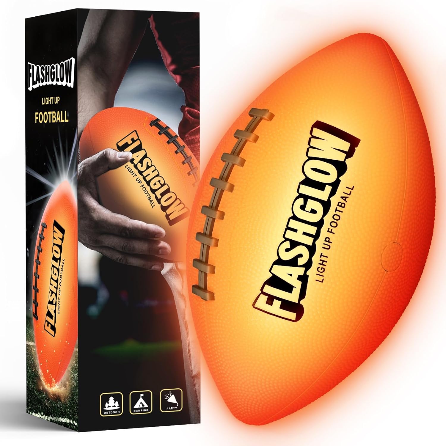 Flashglow light up football front view glowing in the dark for night sports