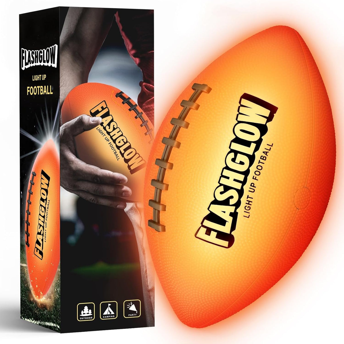 Flashglow light up football front view glowing in the dark for night sports