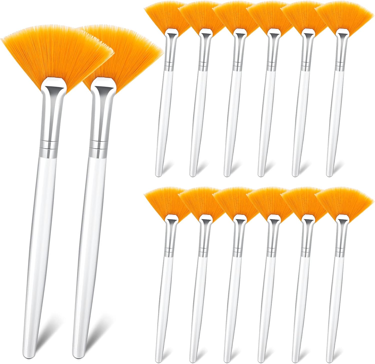 Patelai 14 Pieces Fan Brushes Facial Applicator front view showcasing yellow synthetic bristles