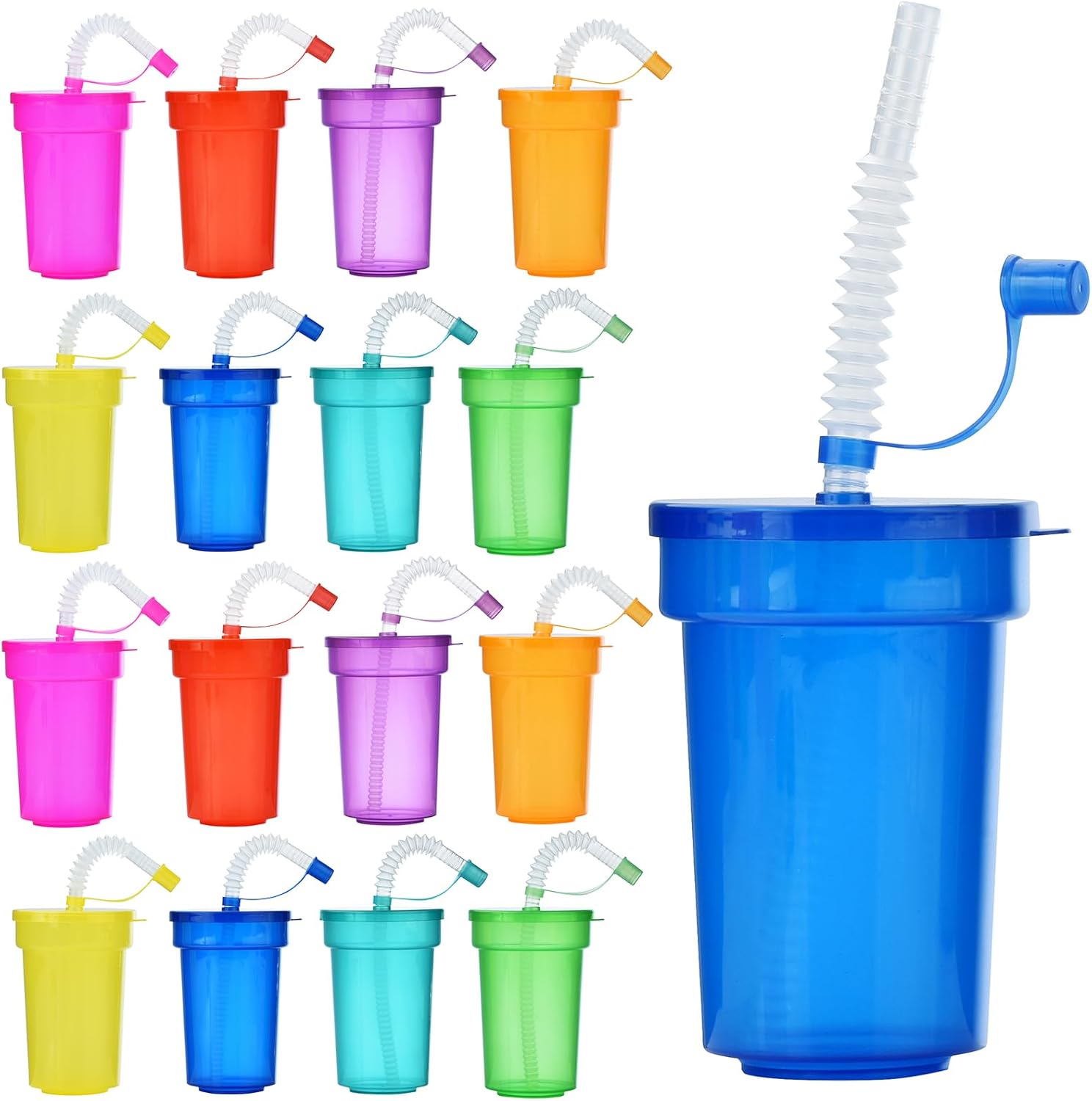 Alink plastic party cups with lids and straws front view set of 16