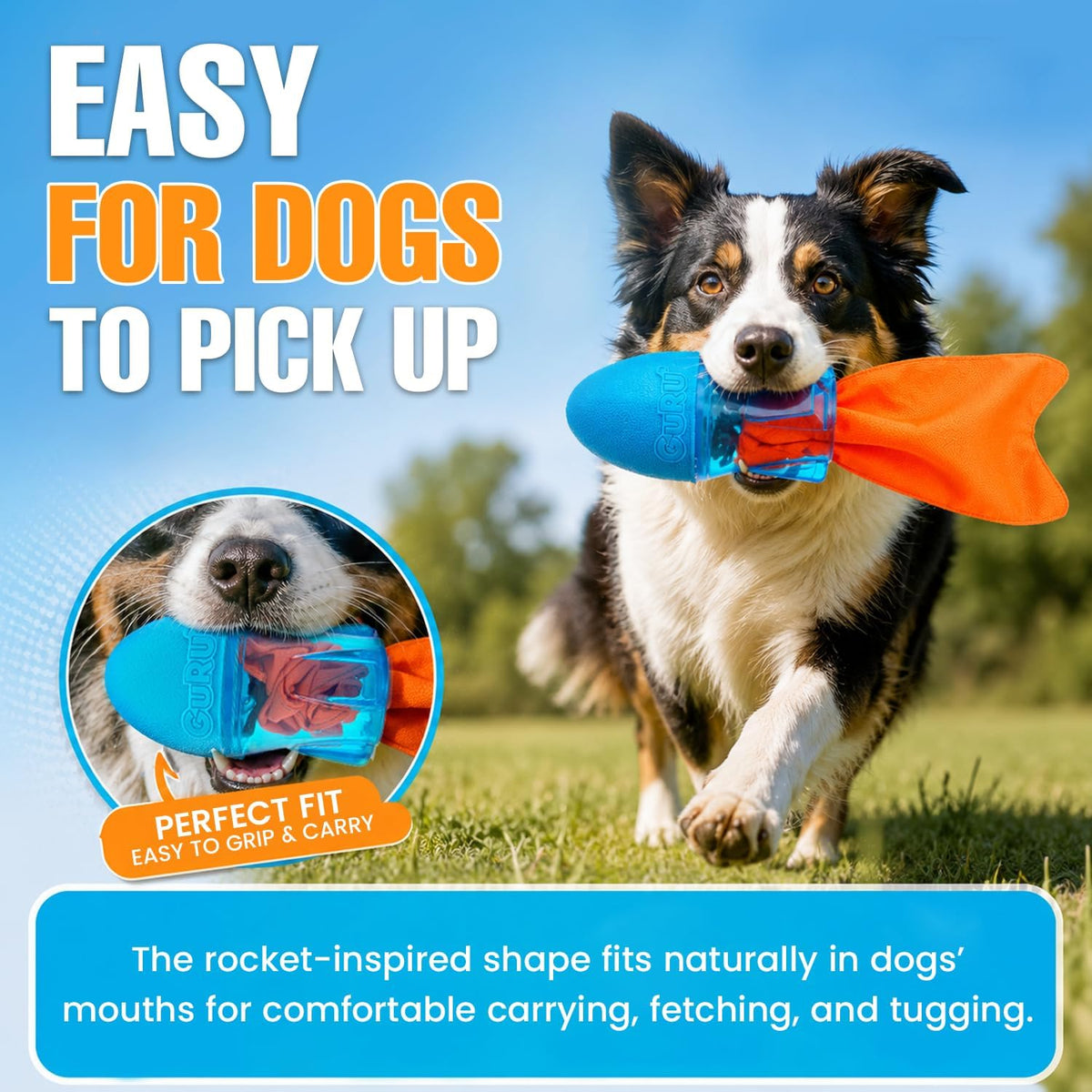 GURU Bonanza Rocket Dog Toy - Interactive Fetch, Tug & Treat Dispensing Toy - Hides & Dispenses Treats, Squeaks-Crinkles-Floats, Interactive Tug-Toss-Retrieval - Indoor & Outdoor Play for Medium Dogs - Image 9