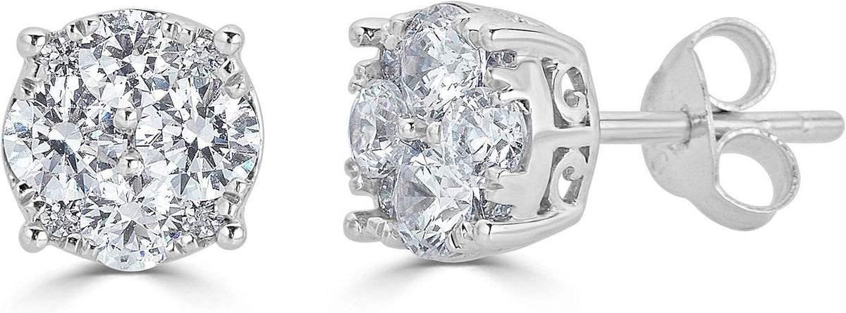 Fifth and fine round diamond stud earrings front view luxury jewelry