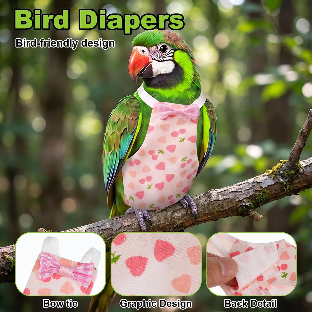 Adjustable elastic straps on a large size pet bird diaper pack.