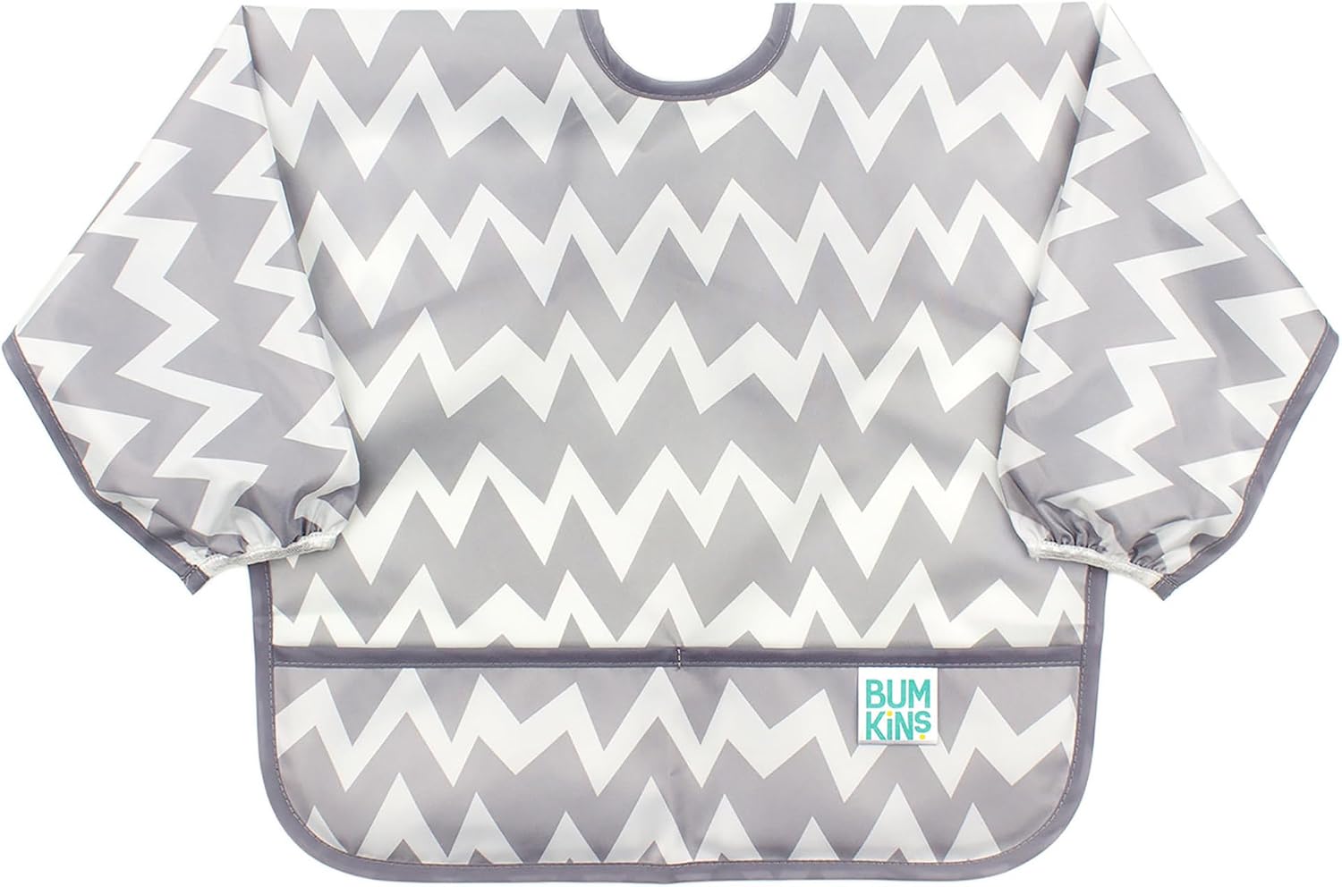 Bumkins Sleeved Bib for Girl or Boy, Baby and Toddler for 6-24 Mos, Essential Must Have for Eating, Feeding, Baby Led Weaning Supplies, Long Sleeve Mess Saving Food Catcher, Soft Fabric, Gray Chevron - Image 1